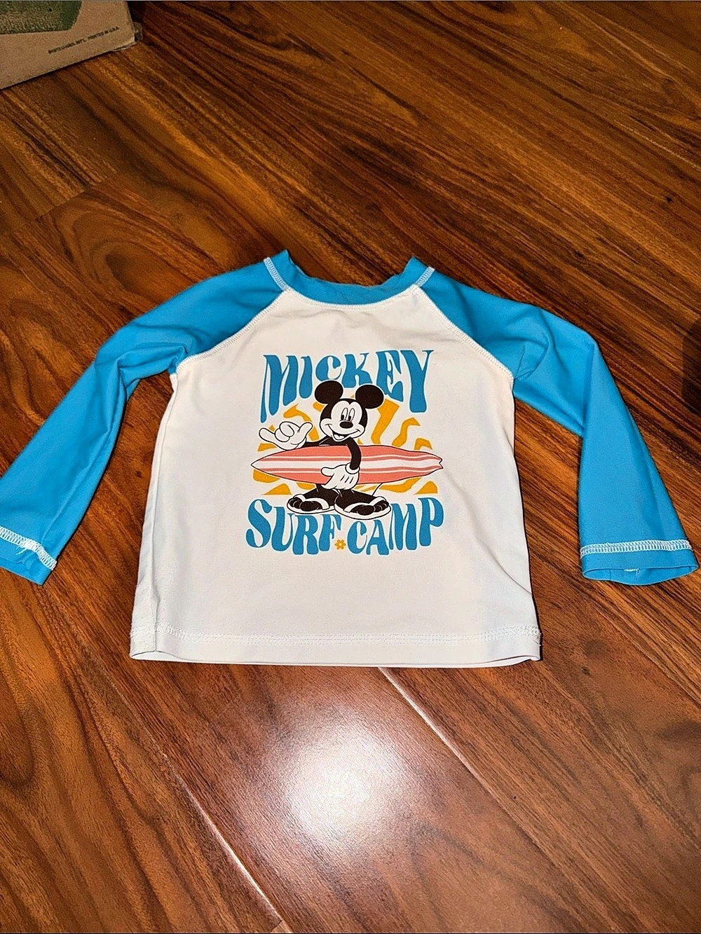 Disney Mickey Surf Camp Blue & White Rashguard Baby 18M Like New